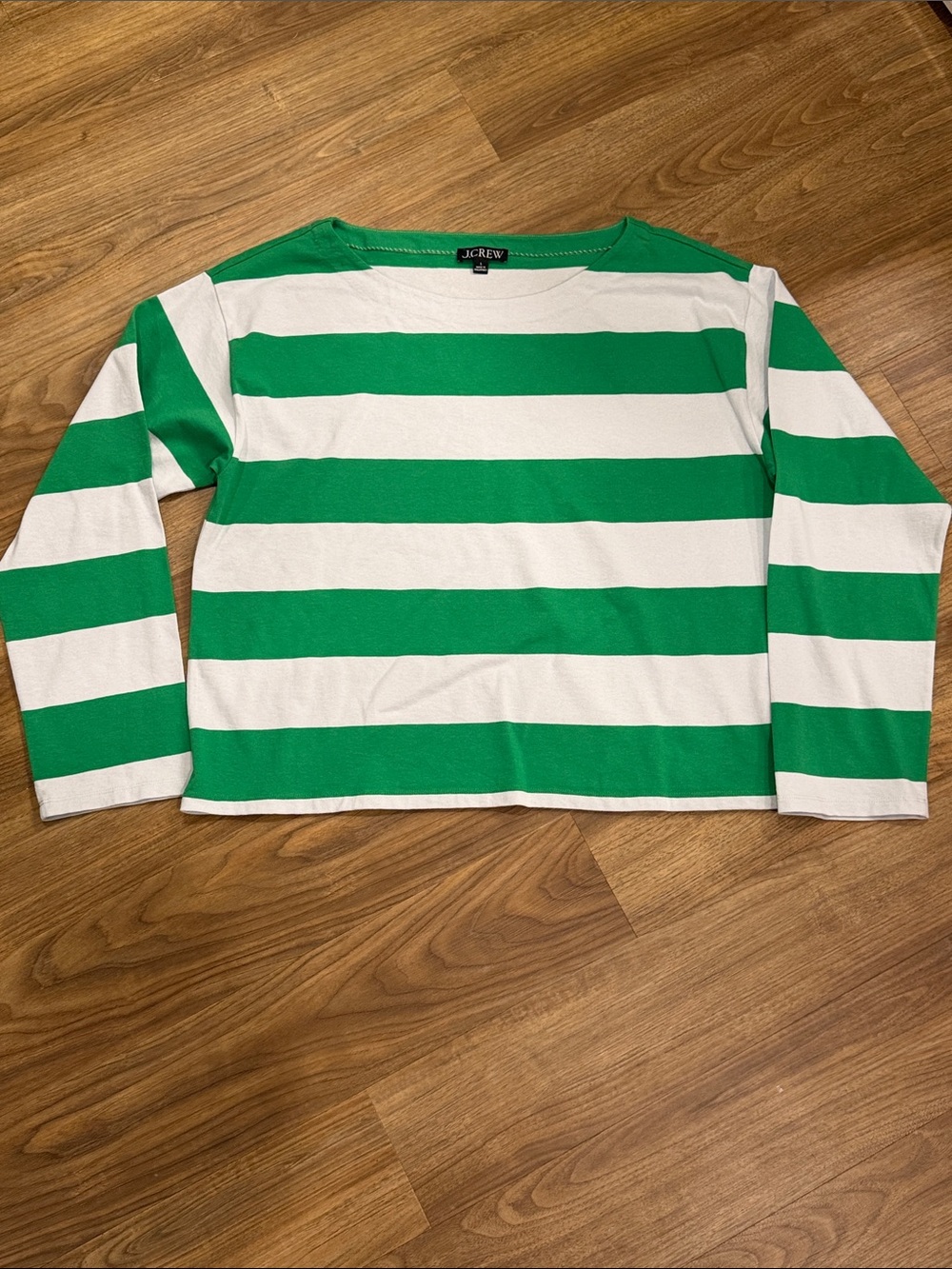 J. Crew Women’s Green and White Striped Long-Sleeve Top